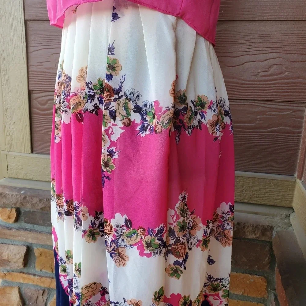 Korean Style Women Chiffon Floral Printed Midi Long Big Dress Size Medium